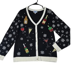 Christmas Holiday Ugly Sweater Cardigan Wine Boozey Fun Womens Sweater 0670